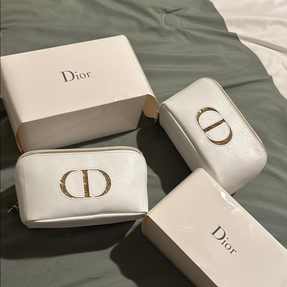 Dior White Cosmetic Bags Set of 3